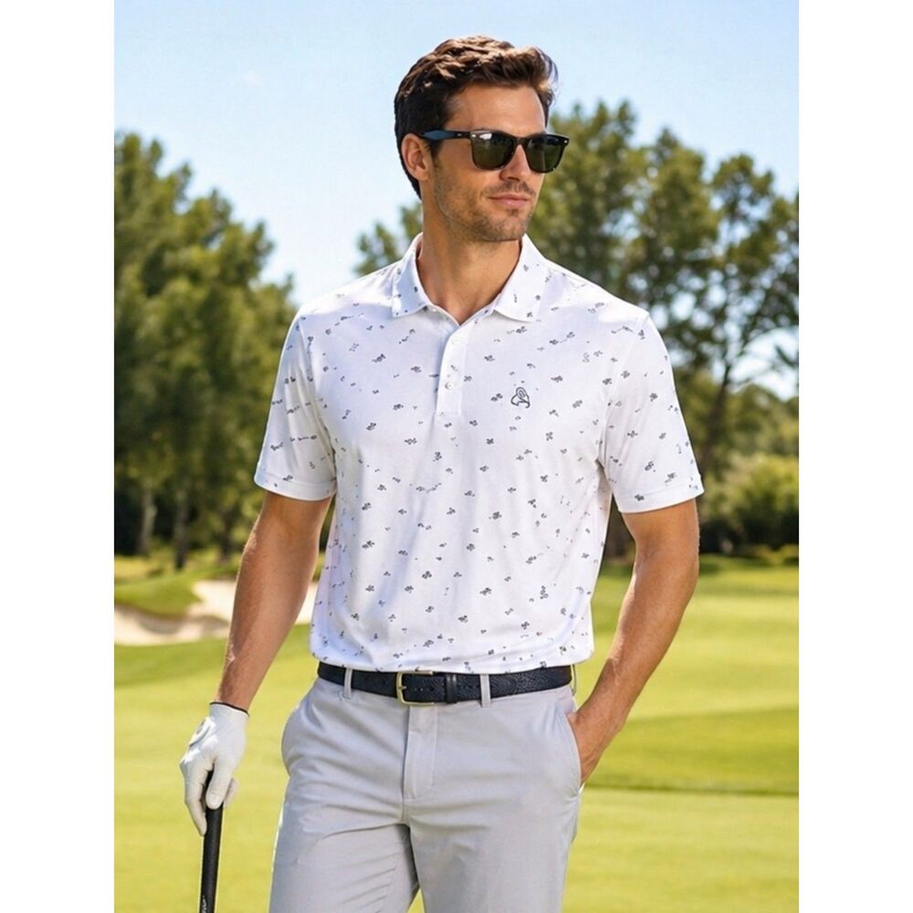 Rhoback Texas Armadillo Polo Shirt 3XL Off White AOP Performance Golf Stretch